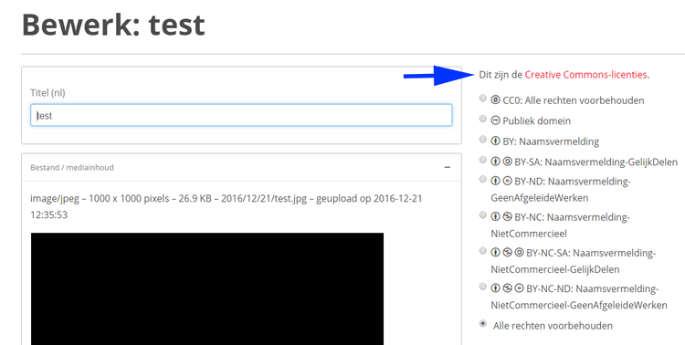 Afbeelding 5: Copyrights geven aan een afbeelding via de voorkant. Geef de juiste copyrights  